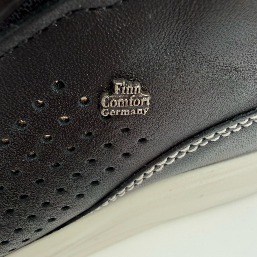 Finn Comfort Black Leather Sneakers Comfort Walking Shoes Lace-Up Perforated - Picture 11 of 16